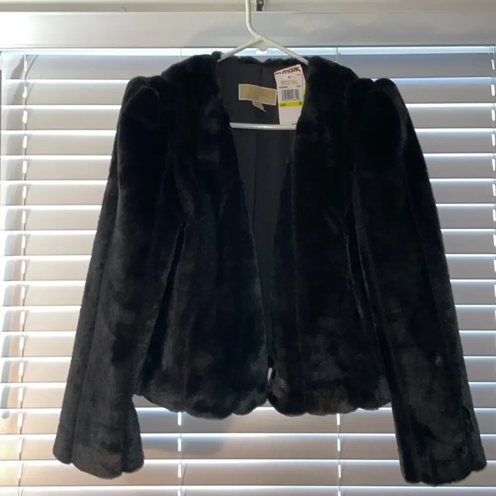NWT - Michael Kors - Faux Fur Open Front Cropped Jacket Size M